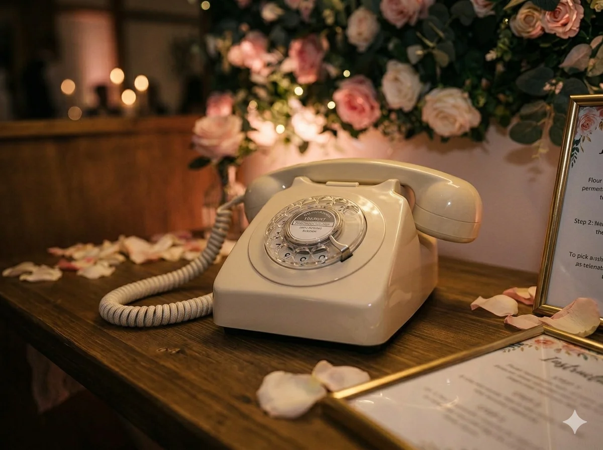 Close-up of the vintage rotary telephone used for recording guest messages