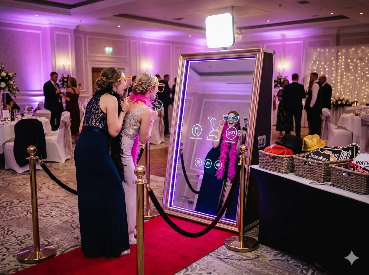 Magic Mirror photo booth capturing guests at a wedding